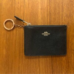 Coach Black Leather Wallet with Zipper and Keychain